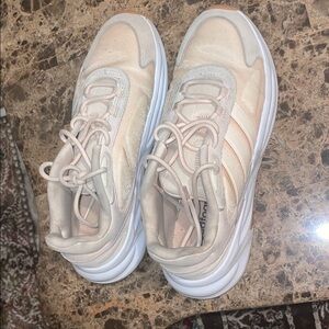 Adidas Women's Beige and White Sneakers